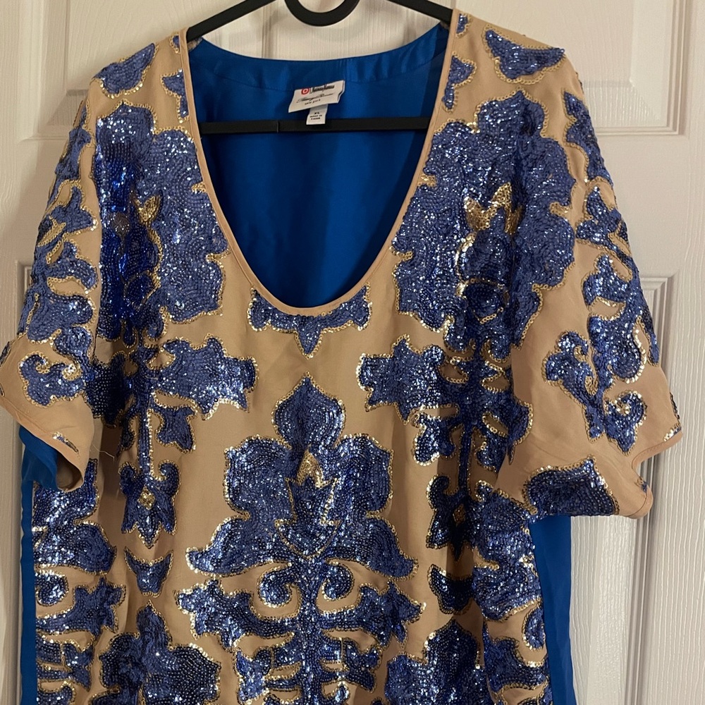 Blue and Gold Blouse with Sequin